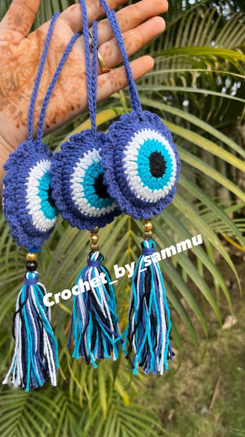 Crochet evil eye car hanging