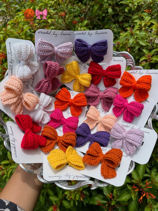 Handmade crochet hair bows in many colours