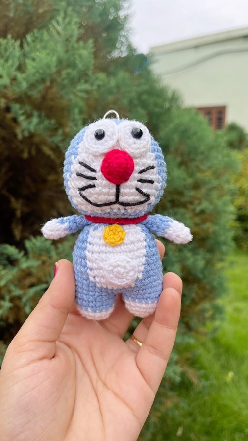 Crochet Doraemon keychain
