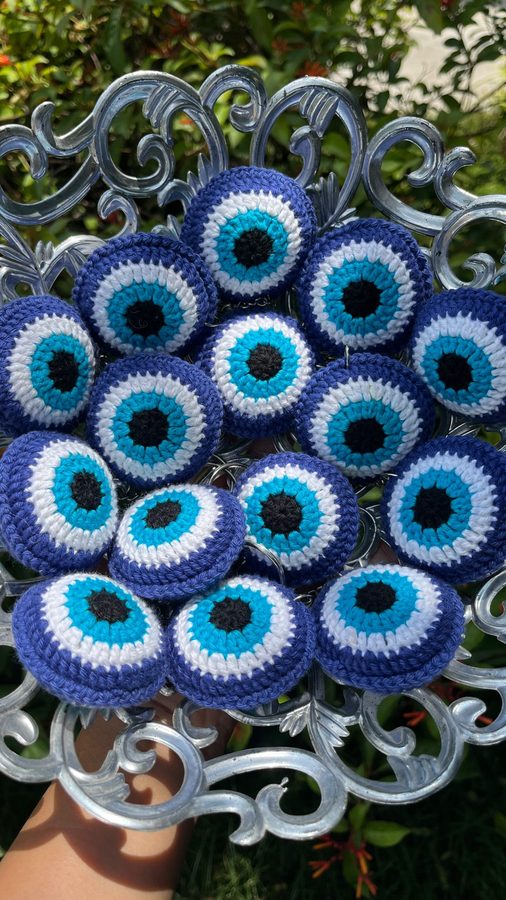 Crochet evil eye keychain