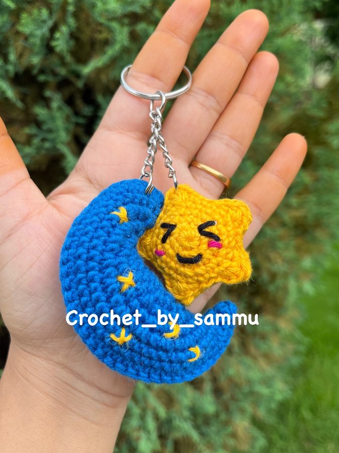 Crochet moon and star keychain